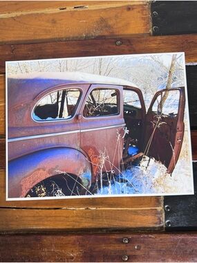 Rustic Vintage Car Photograph Print - Brown and Blue Home Art